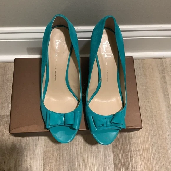 Franco Santo Suede Turquoise upper with Patent Leather heels size 10.5 - Picture 2 of 5